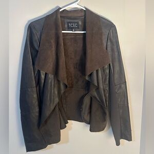 TCEC M Faux Brown Leather/Suede Draped Jacket